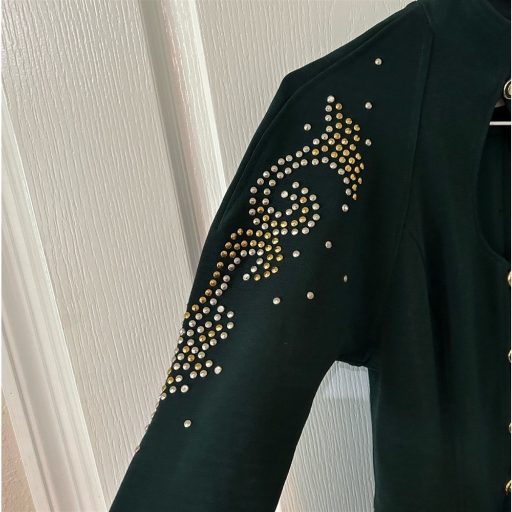 Vintage Green Lilly Rubin Embellished Beaded Gold Button Blazer Jacket Sz S - Picture 2 of 5